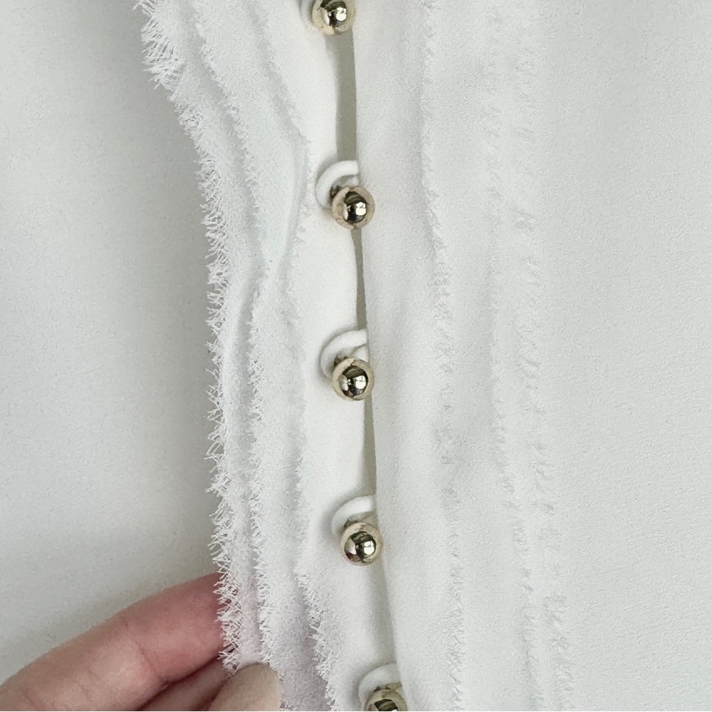 White House Black Market Cream Long Sleeve Blouse with Mandarin Collar - Picture 5 of 8